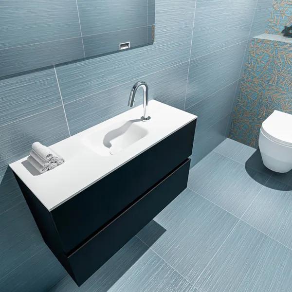 MONDIAZ ADA Toiletmeubel 80x30x50cm met 1 kraangaten 2 lades urban mat Wastafel Lex midden Solid Surface Wit FK75341749