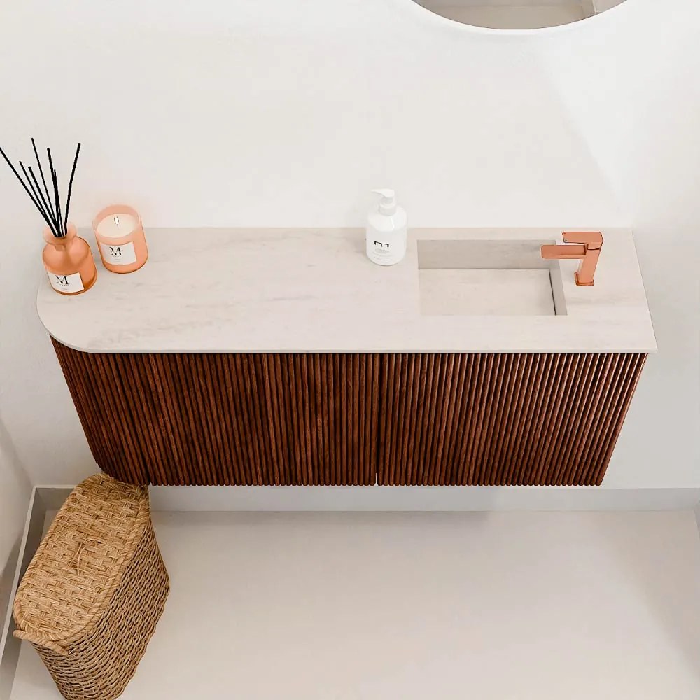 Mondiaz Joya DLux 90cm toiletmeubel ronding links ruby met wastafel faye rechts 1 kraangat meli