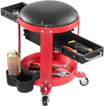 VEVOR Werkplaatskruk met wielen (draagvermogen 136 kg) Werkstoel met garagezitting, gevoerde werkstoel met vaste hoogte, gereedschapsopslag en 2 lades voor garage, werkplaats, autoreparatie