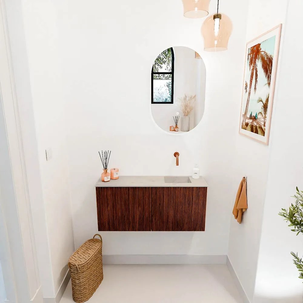 Mondiaz Joya DLux 90cm toiletmeubel ruby met wastafel faye rechts zonder kraangat opalo
