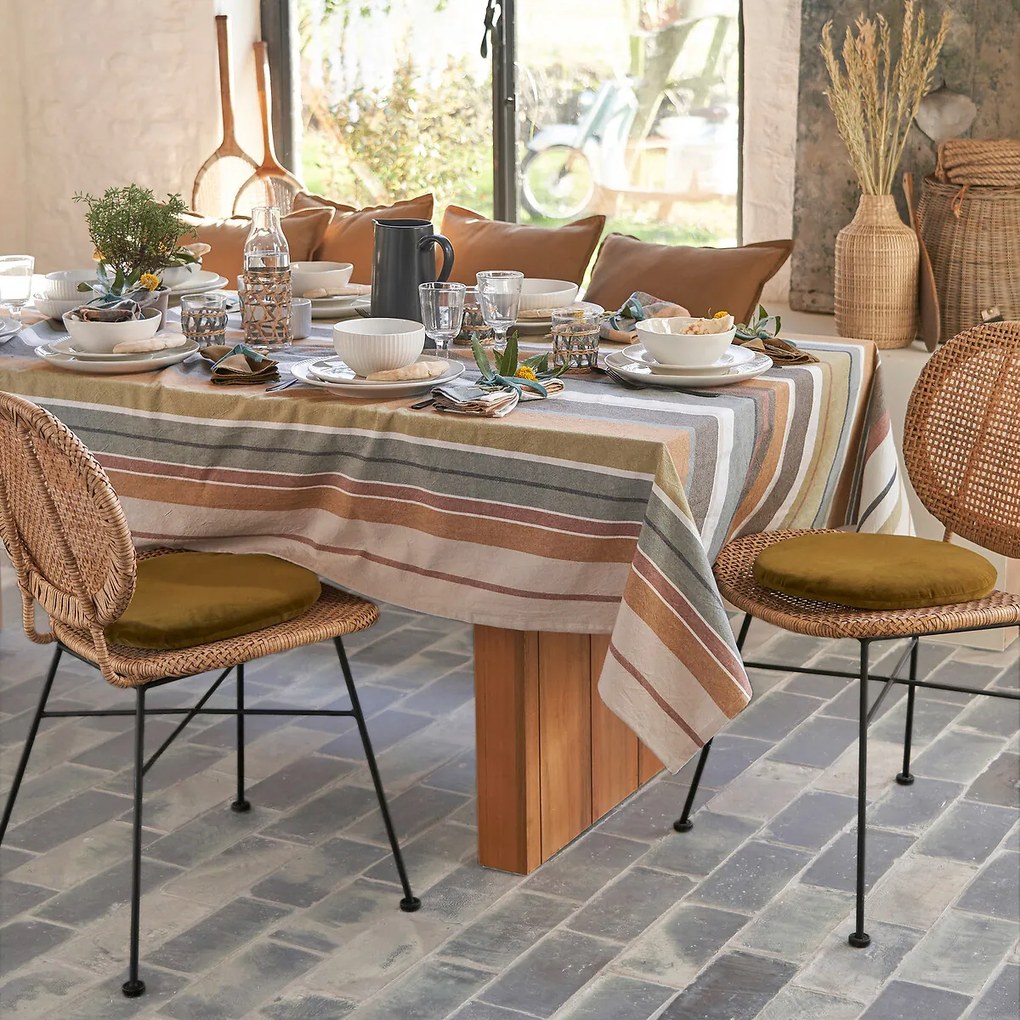 Tafelkleed met strepen van gewassen geweven katoen Antika