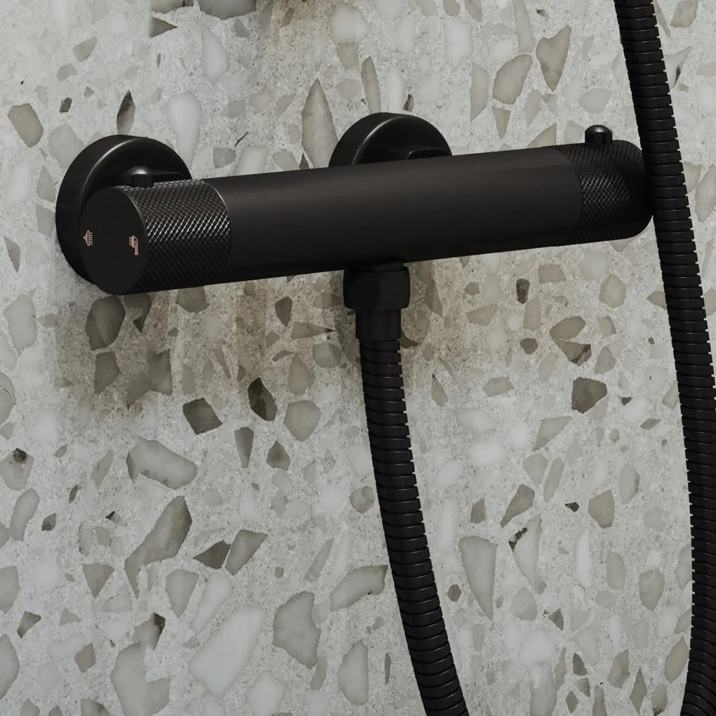 Saniclear Nero Curved doucheset mat zwart met thermostatische kraan, handdouche en glijstang