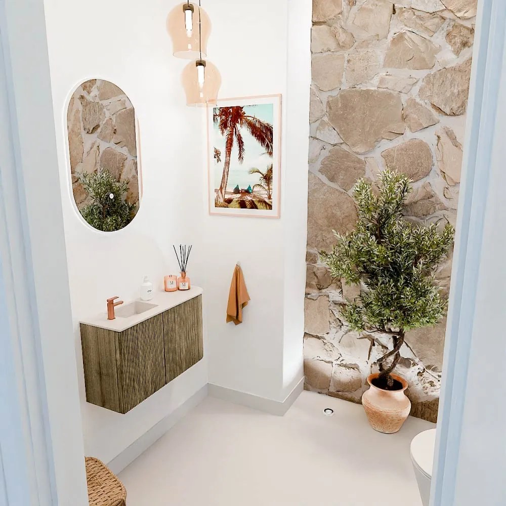 Mondiaz Joya DLux 70cm toiletmeubel ronding rechts dusk met wastafel faye links 1 kraangat meli