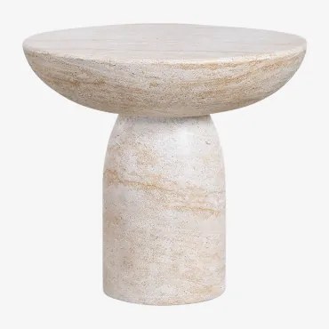 Ronde Bijzettafel In Travertijnlook Cement (ø50 Cm) Ribeseya Travertine - Sklum