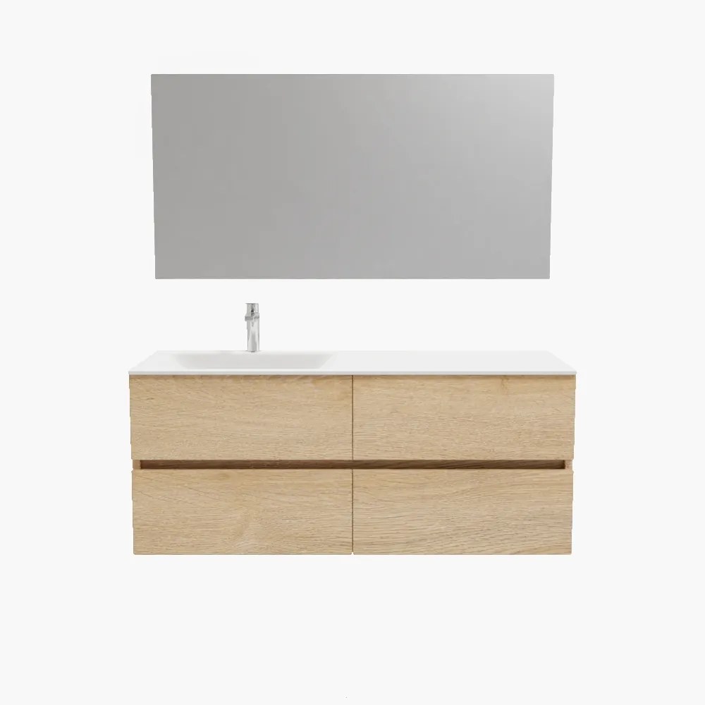 Zaro Valencia Solid Surface badmeubel 120cm licht eiken 1 kraangat spoelbak links met 4 lades