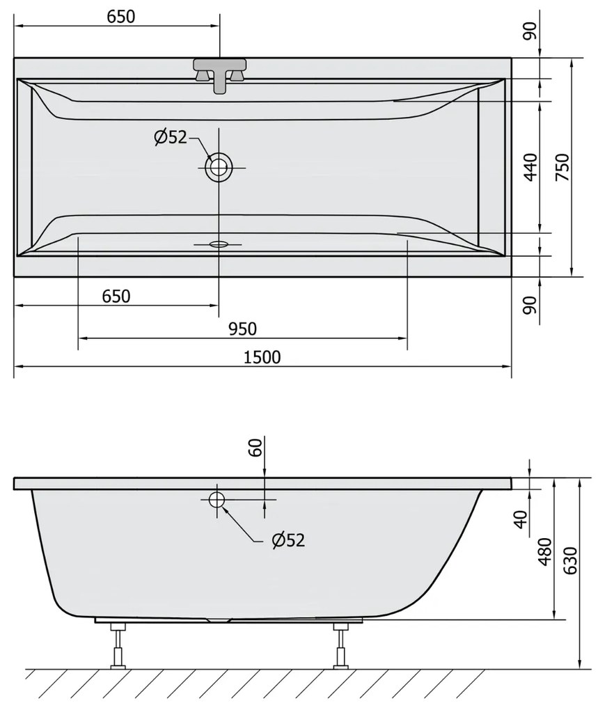 Polysan Cleo ligbad 150x75x48cm ivoor