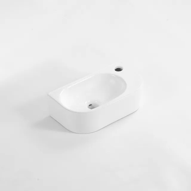 QeramiQ Pure Fontein - 40x22x12cm - Rechts - Glad - halfrond - 1 kraangat - Keramiek - Wit Glans 8716 RGW