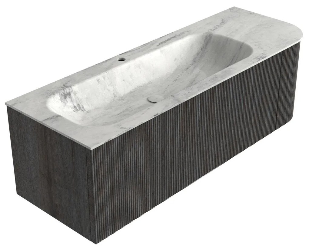 Mondiaz Kurve-dlux 135cm badmeubel ronding rechts shadow met 1 lade en deur en wastafel big medium kraangat links opalo