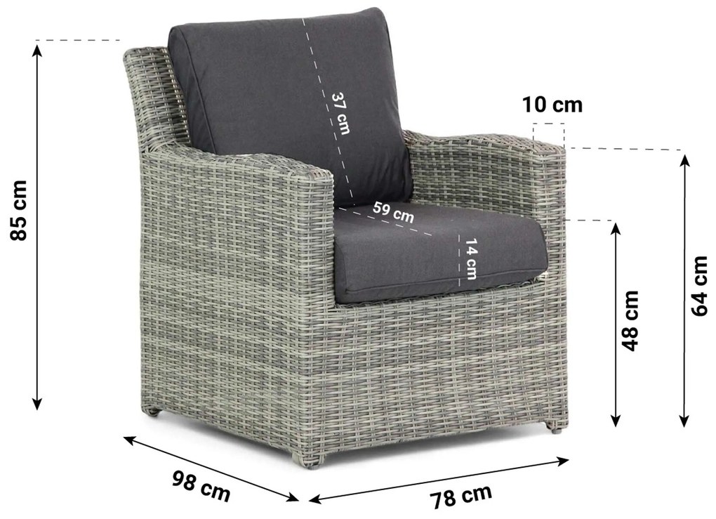 Stoel en Bank Loungeset 4 personen Wicker Grijs Garden Collections Giardino/Napoli