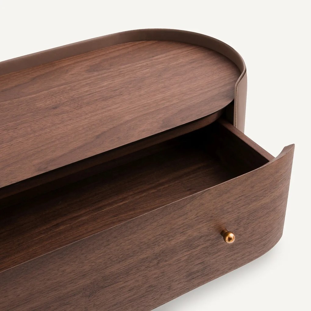 Wandconsole van walnootfineer en leer, Firmo