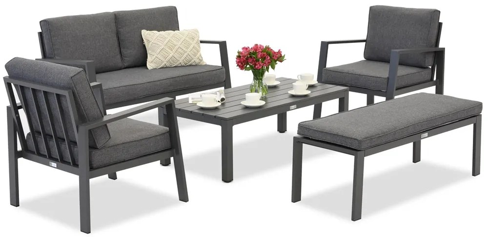 Zakintos Coffee 4 aluminium set met bankje antraciet Garden Point