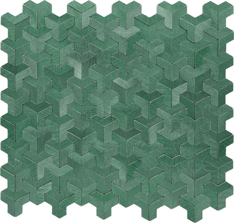 Zelfklevende Mozaïektegels Metaal | Trifold 3D Donkergroen | 30,3×28 cm | Keuken, Bad & WC
