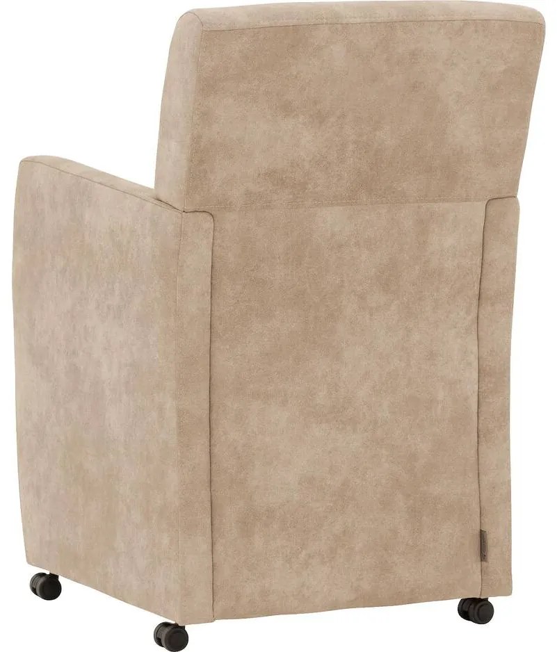 Goossens Eetkamerstoel Oliver beige microvezel met armleuning en met wielen, stijlvol landelijk