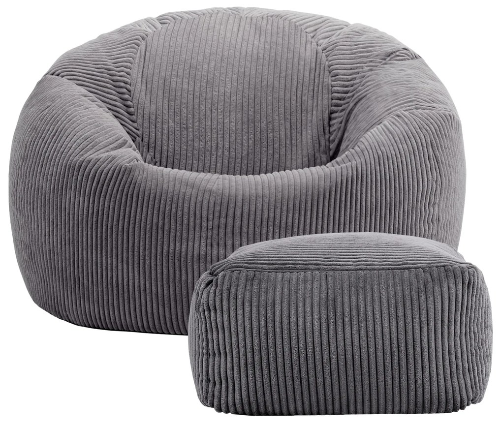 Cloudy Zitzak Corduroy + Poef - Grijs