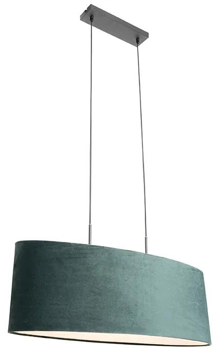 Stoffen Eettafel / Eetkamer Moderne hanglamp zwart met kap green 2-lichts - Tanbor Modern E27 ovaal Binnenverlichting Lamp