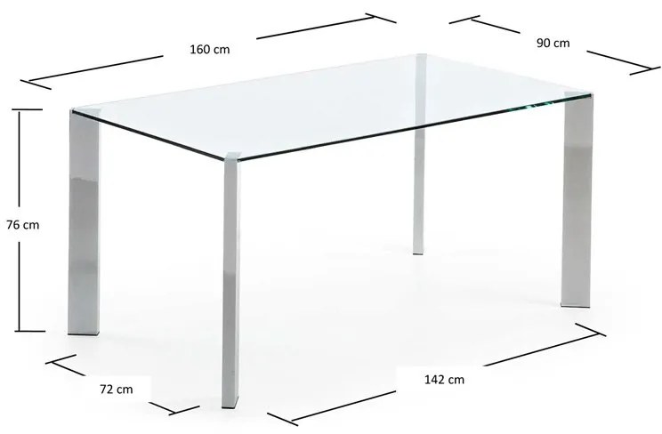 Kave Home Spot Glazen Tafel Met Chroom 160 Cm - 160 X 90cm.