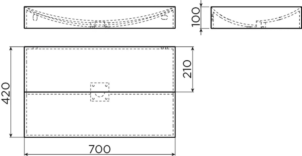 Clou Vale keramische wastafel 70cm zonder kraangaten zwart mat