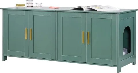 VEVOR kattenbak, 1200x450x500 mm, kattenbak met 4 deuren en 2 ingangen, kattenbakkast voor binnen, houten kattenhuis, past op de meeste kattenbakken, groen