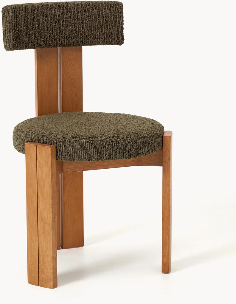 Houten eetstoel Katya met bouclé bekleding