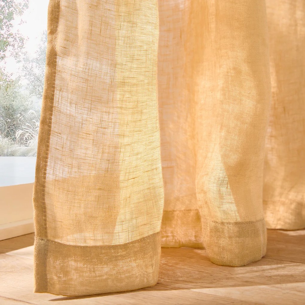 Linnen glasgordijn met gerimpelde bies en golf, ONEGA