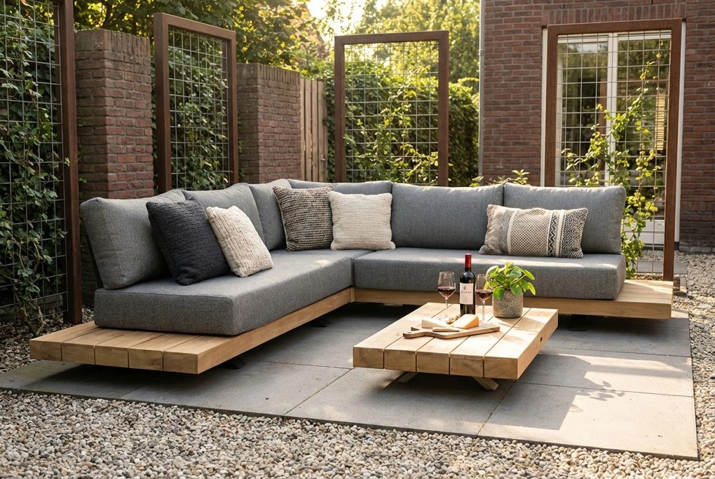 Hoek loungeset 5 personen Teak Taupe  Santika Furniture Santika