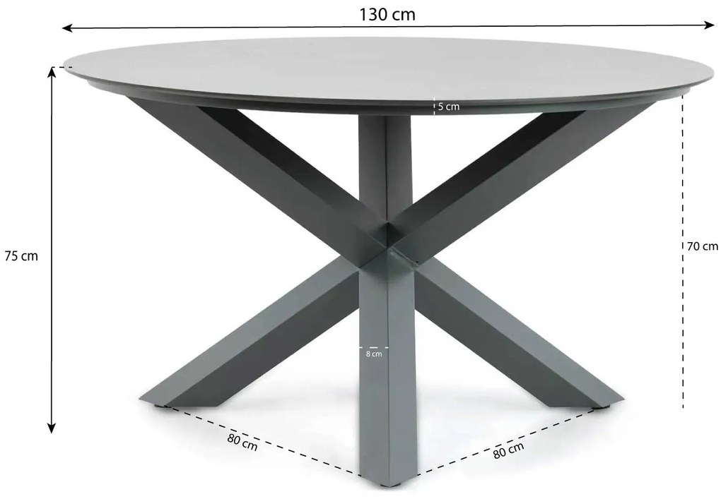 Tuinset Ronde Tuintafel 130 cm Aluminium/rope Grijs 4 personen Coco Puerto/Orino