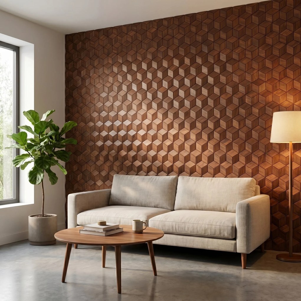 Decoratief Houten Wandpaneel | Lobelia Rust Copper | 60×60 cm | Amerikaans Notenhout