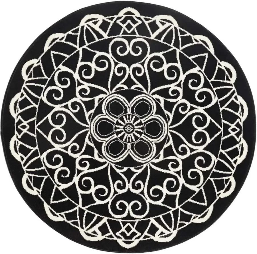 Zala Living vloerkleed Mandala - rond zwart - 140 cm - Leen Bakker