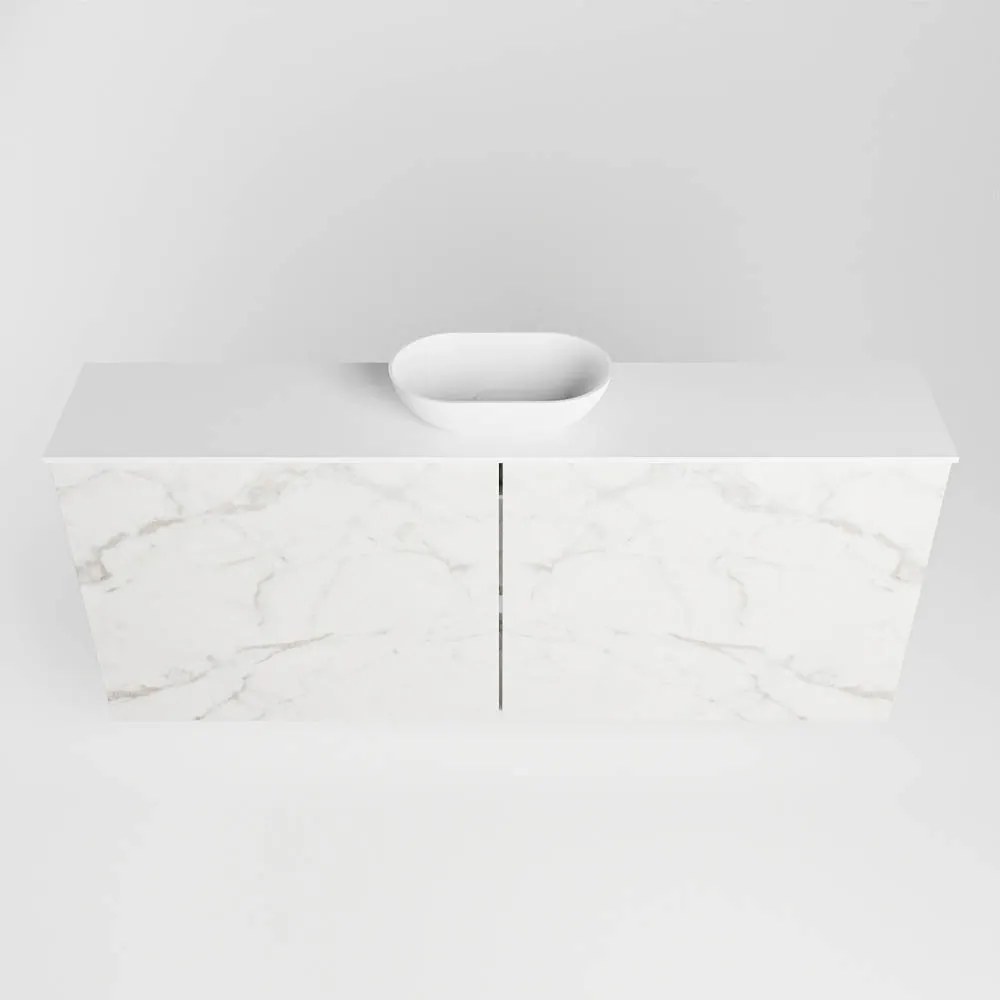 Mondiaz Fowy toiletmeubel 120cm Carrara met witte waskom midden en kraangat