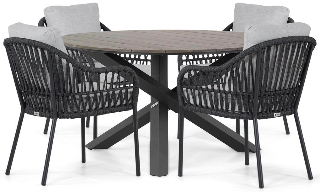 Tuinset Ronde Tuintafel 4 personen 125 cm Aluminium/rope Grijs Coco Puerto/Ancona