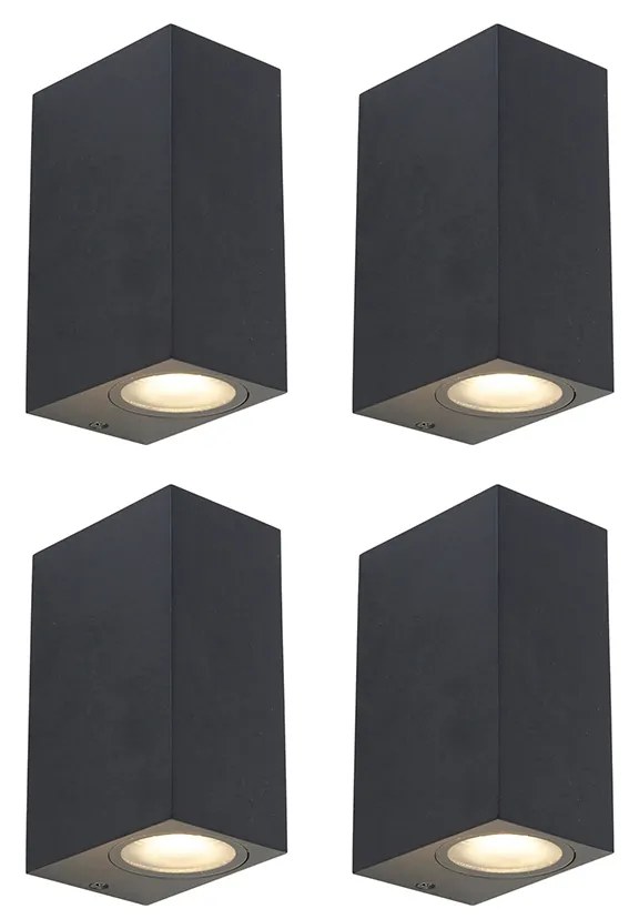 Set van 4 smart wandlampen zwart IP44 incl. 8 Wifi GU10 - Baleno