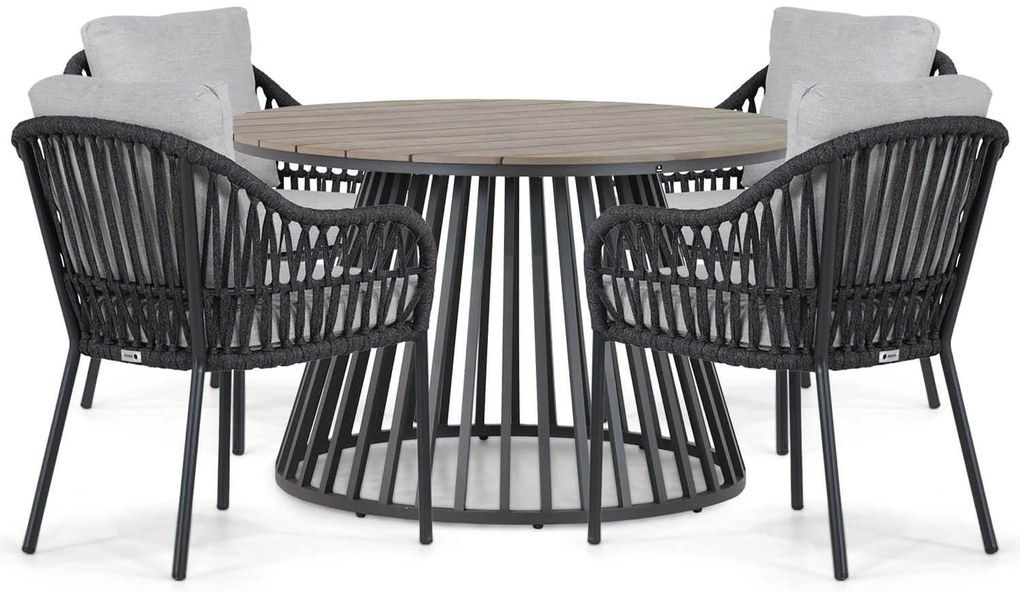 Tuinset Ronde Tuintafel 4 personen 125 cm Aluminium/rope Grijs  Coco Puerto/Sorrento