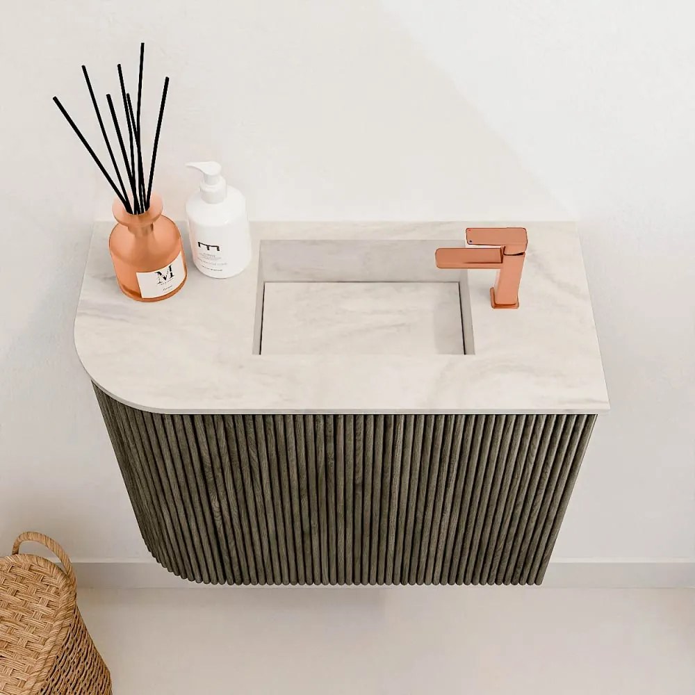 Mondiaz Joya DLux 50cm toiletmeubel ronding links shadow met wastafel faye rechts 1 kraangat ostra