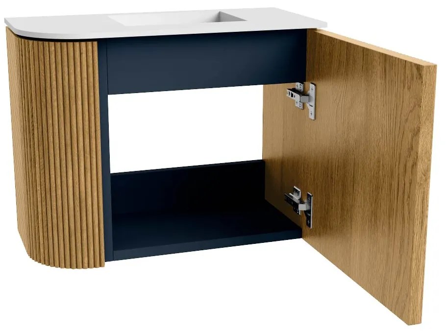 Mondiaz Joya 50cm toiletmeubel ronding links oak met wastafel faye rechts zonder kraangat talc