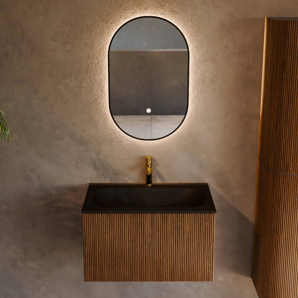 Mondiaz Kurve 70cm badmeubel dusk met 1 lade en wastafel big small midden 1 kraangat urban
