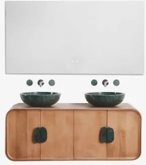 Dubbel Zwevend Badkamermeubelset 130x45 Cm Van Mangohout En Natuurlijke Kivalina-steen Rectangular Led And Antifog 140x75 Cm Riben & Udaipur Groen Mar