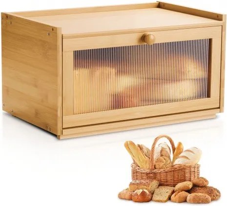 VEVOR Broodtrommel voor aanrecht Broodcontainer Broodtrommel Broodorganizer van hout voor zelfgebakken brood, opbergcontainer met gegolfd acryl deurpaneel, broodopslag natuurlijk