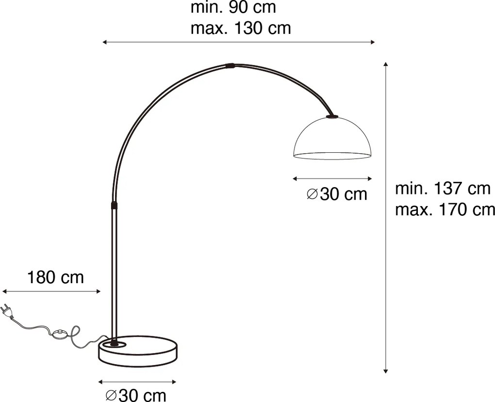 Moderne booglamp zwart met smoke glas - Arc