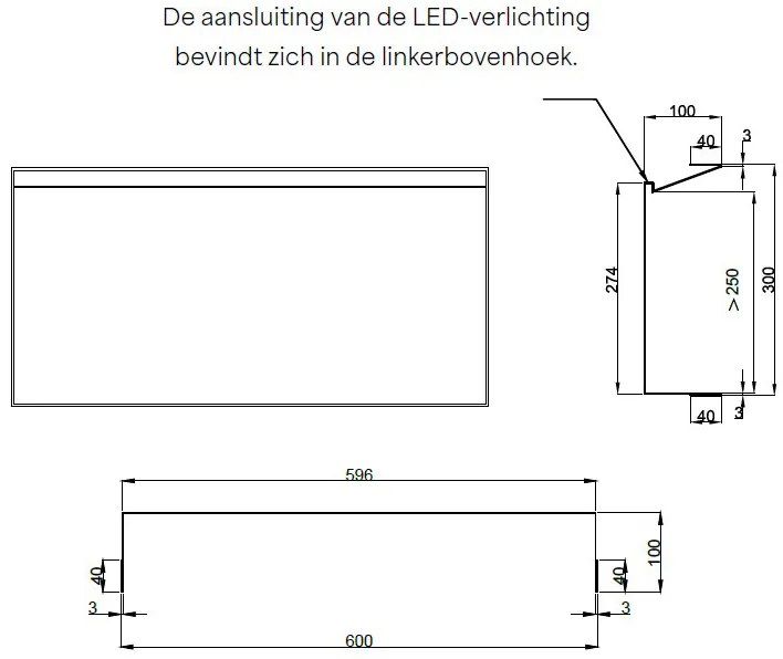 Hotbath &More frameless inbouwnis met verlichting 30x60x10cm geborsteld messing PVD