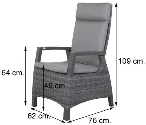 Darwin/Kings 6-persoons wicker verstelbare tuinset 220x100 cm. - Antraciet/Houtlook