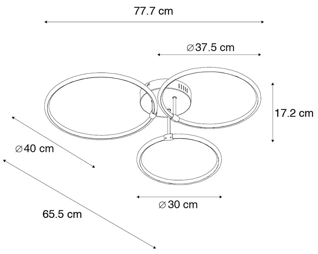 Design plafondlamp staal incl. LED 3-staps dimbaar 3-lichts - Joaniqa Modern rond Binnenverlichting Lamp