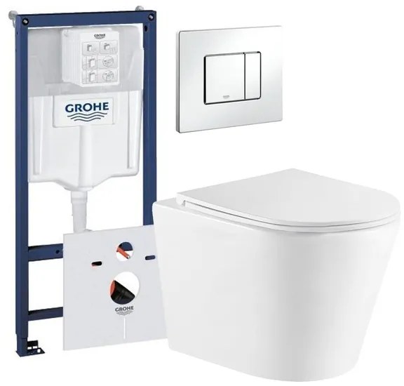 QeramiQ Dely Toiletset - Grohe inbouwreservoir - chrome bedieningsplaat - toilet - zitting - glans wit 0729243/0729205/sw543431/