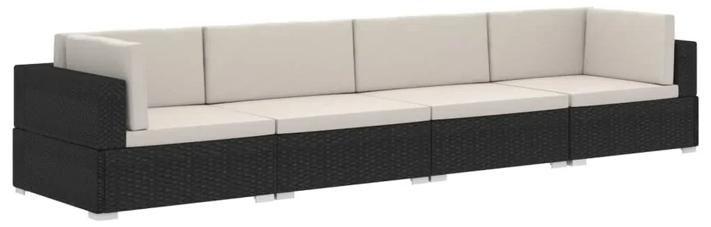 vidaXL 4-delige Loungeset met kussens poly rattan zwart