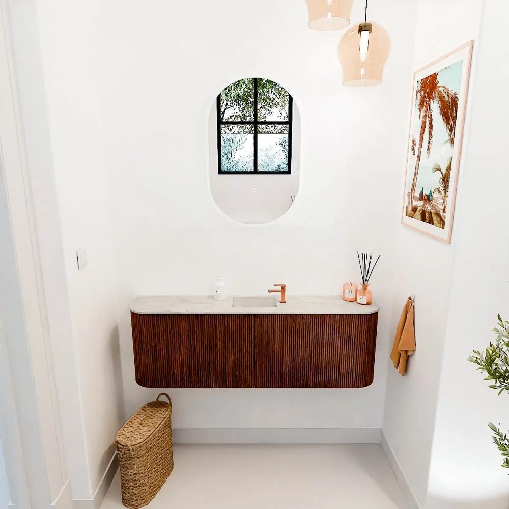 Mondiaz Joya DLux 125cm toiletmeubel ronding links/rechts ruby met wastafel faye midden 1 kraangat ostra