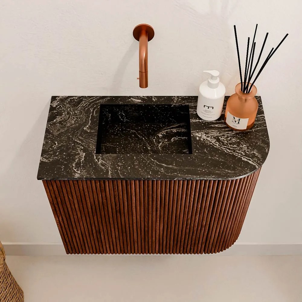 Mondiaz Joya DLux 50cm toiletmeubel ronding rechts ruby met wastafel faye links zonder kraangat lava
