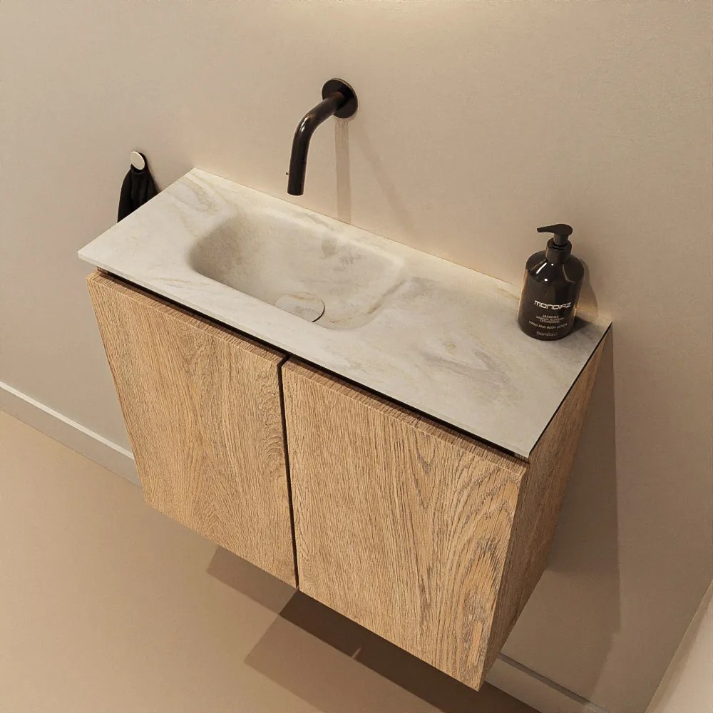 Mondiaz Ture DLux toiletmeubel 60cm washed oak met wastafel ostra links zonder kraangat