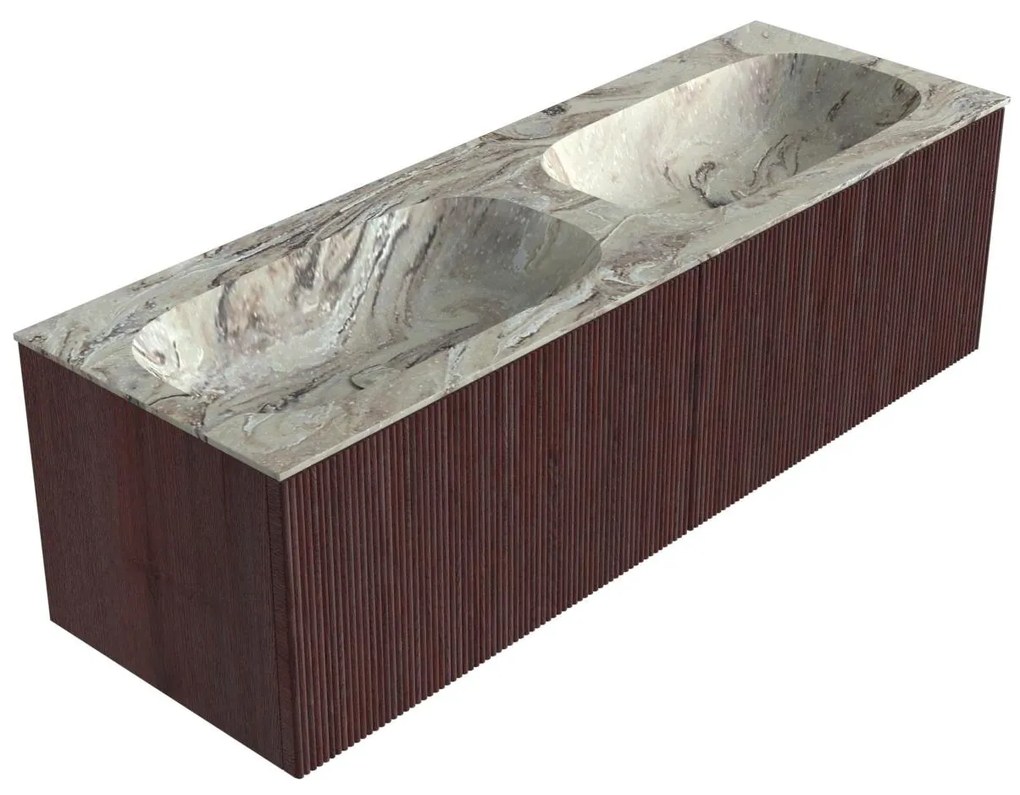Mondiaz Kurve-dlux 140cm badmeubel ruby met 2 lades en wastafel stor small dubbel zonder kraangat glace