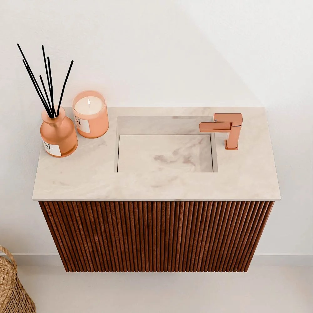 Mondiaz Joya DLux 50cm toiletmeubel ruby met wastafel faye rechts 1 kraangat frappe