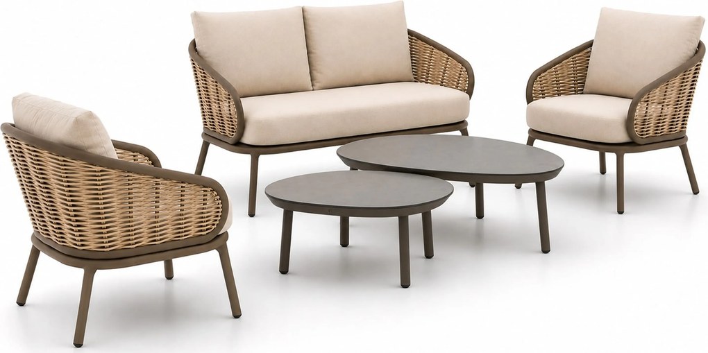 Stoel en Bank Loungeset 4 personen Aluminium Taupe Apple Bee Pine