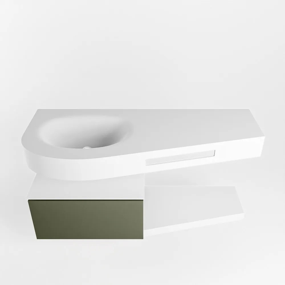 Mondiaz Riva badmeubel 120cm Army met 1 lade en wastafel links 1 kraangat Talc